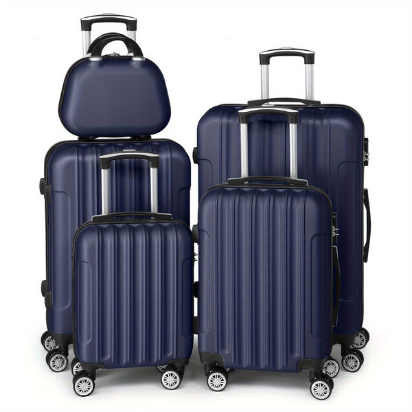 Lightweight Hardshell Spinner Luggage Set with Five Pieces in Various Sizes (12, 16, 20, 24, And 28 Inches) - Features a Carry-On, Made from Durable ABS, Budget-Friendly for Family Trips, Suitable for Both Men And Women