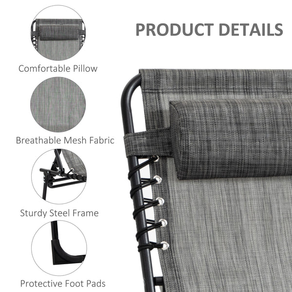 Portable Sun Lounger, Folding Camping Bed with Side Pocket and Pillow for Patio