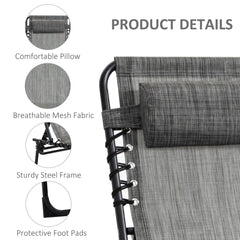 Portable Sun Lounger, Folding Camping Bed with Side Pocket and Pillow for Patio