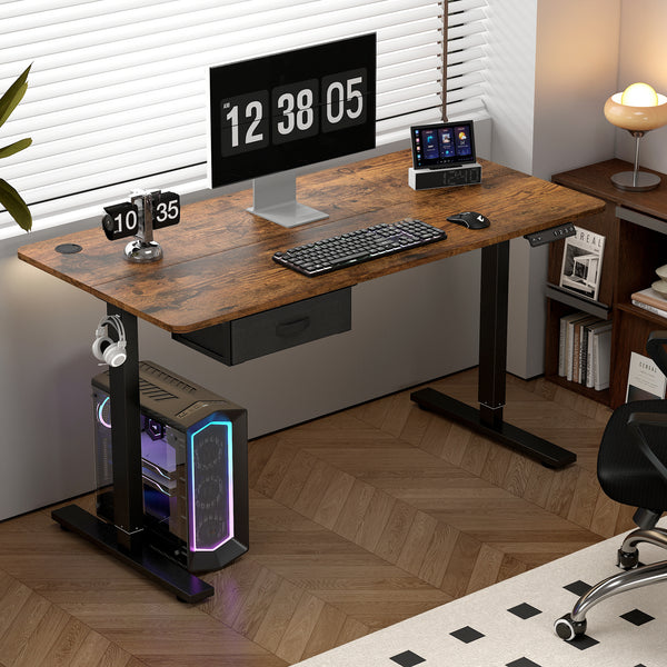 Electric Standing Desk, Sit Stand Table, Height Adjustable Electric Standing Computer Desk with USB Charging Port and Desk Drawer for Home Office