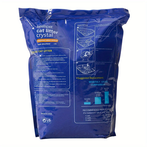 3.8L/ 5L/ 10L Silica Cat Litter Crystals Kitten Litter Ultra Absorbent 100%, Effective Odour Control, Dust-Free, Comfortable Biodegradable Hygiene Easy to Clean Cat Litter