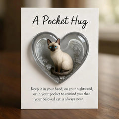1Pcs Cat Memorial A Pocket Hug，Emotional Support Heart-Shaped Cat Charm Keepsake Figurines，Pocket Hug Token with Inspirational Card，Thoughtful Animal Support Gifts for Cat Lovers & Grieving Cat Owners