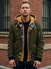 Pearson OBM Men'S Winter New Korean-Style Hooded Jacket, a Casual And Trendy Outerwear, Solid Color, Formal Style, with Zipper Details