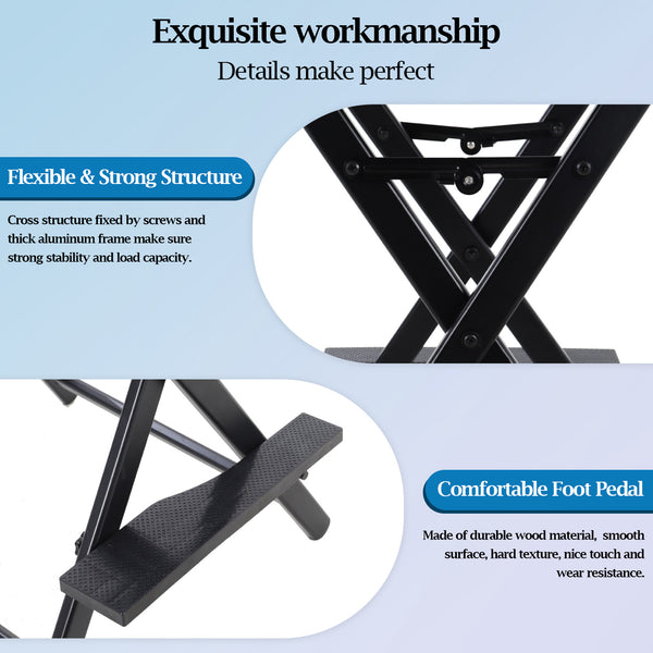 114cm Tall Folding Directors Chair with Footrest and Backrest, Portable Makeup Artist Bar Height, Sturdy Metal Frame 300 lbs Capacity, Ideal for Make-up, Filming and Outdoor Camping, Black