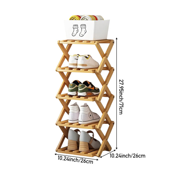4/5/6/7 Tiers Bamboo Wooden Shoe Rack, Vertical Shoe Racks Storage Shelves Tall Shoe Tower, Collapsible Narrow Shoe Stand, Installation Free Folding X-Shape Shoe Racks Sneakers Slippers Holder Organizer, Multi Functional Shoe Rack Durable Footwear Cabinet