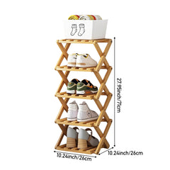 4/5/6/7 Tiers Bamboo Wooden Shoe Rack, Vertical Shoe Racks Storage Shelves Tall Shoe Tower, Collapsible Narrow Shoe Stand, Installation Free Folding X-Shape Shoe Racks Sneakers Slippers Holder Organizer, Multi Functional Shoe Rack Durable Footwear Cabinet