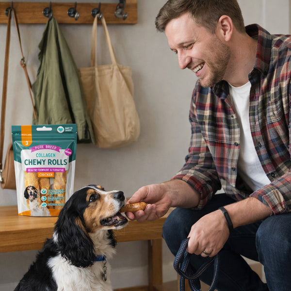 Pure Breed 36 Pack Collagen Dog Chews | Rawhide Free Collagen Chewy Rolls Chicken & Beef | Long Lasting Natural Dog Chews | Easy to Digest Bulk Dog Treats