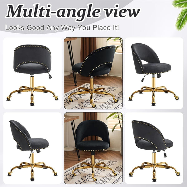 Office Chair Velvet Fabric Swivel Computer Desk Chair Comfy Armless Vanity Task Chair With Adjustable Height, Ergonomic Chair for Home Bedroom (Delicate Lilac)