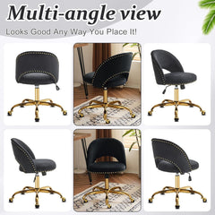 Office Chair Velvet Fabric Swivel Computer Desk Chair Comfy Armless Vanity Task Chair With Adjustable Height, Ergonomic Chair for Home Bedroom (Delicate Lilac)