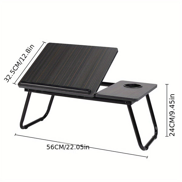 [Cozy Comfort] Versatile Folding Laptop Desk with Cup Holder - 5-Level Adjustable Tilt, Portable & Sturdy Wooden Frame, Ideal for Reading, Studying & Serving Breakfast in Bed - Available in Black, Walnut, Natural, Pink