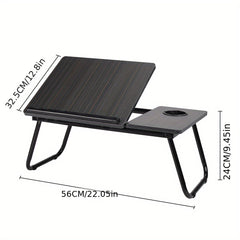 [Cozy Comfort] Versatile Folding Laptop Desk with Cup Holder - 5-Level Adjustable Tilt, Portable & Sturdy Wooden Frame, Ideal for Reading, Studying & Serving Breakfast in Bed - Available in Black, Walnut, Natural, Pink