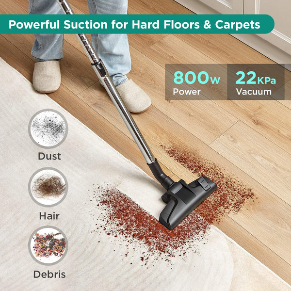 Midea Eureka Apollo Bagless Canister Vacuum Cleaner, Lightweight Cylinder Vacuum Cleaner with 800W Motor & Single Cyclone System, 2.2L Dust Container, Suitable for Carpets, Hard Floors & Pet Hair Cleanup, Green