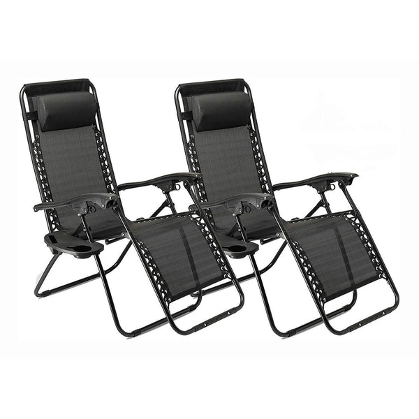 2 x Zero Gravity Reclining Garden Chair Sun Beach Lounger Recliner Outdoor Black