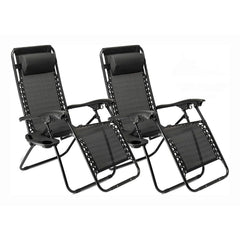 2 x Zero Gravity Reclining Garden Chair Sun Beach Lounger Recliner Outdoor Black