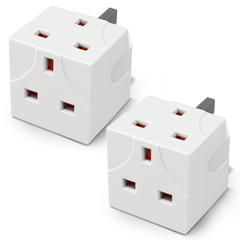 Desiretech 2 Way Adaptor - UK Double Plug Adapter with 13A Fuse – Compact Multi Plug Socket for Home & Office – Dual Extension Plug for Appliances, TV, PC, Kitchen & Lighting – White