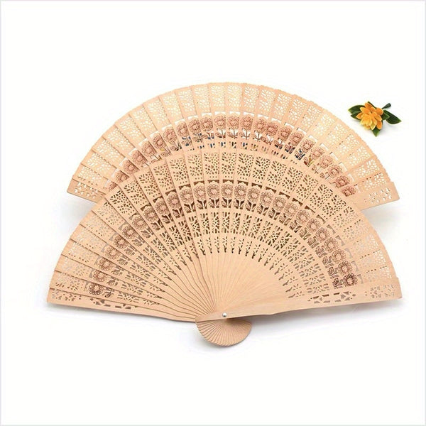 3pcs Sunflower Sandalwood Fans Hand Held Folding Fans Wooden Openwork Personal Handheld Folding Fans for Shower Wedding Party Favors