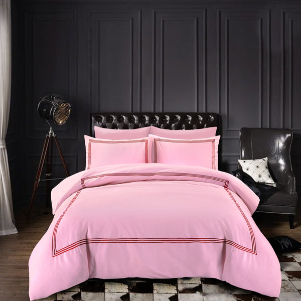 Embroided Baratta Stitch Duvet Cover Set with Matching Pillowcases - Ultra-soft Brushed Microfibre – Chic & Modern Design – Easy Care & Machine Washable
