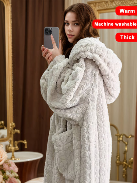 Adult Women's Hooded Night Dress - Preppy Style, Soft Flannel & Polyester Knit Fabric - Fall/Winter Lounge Wear | Cozy Fleece with Pockets | Machine Washable