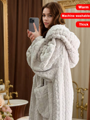 Adult Women's Hooded Night Dress - Preppy Style, Soft Flannel & Polyester Knit Fabric - Fall/Winter Lounge Wear | Cozy Fleece with Pockets | Machine Washable