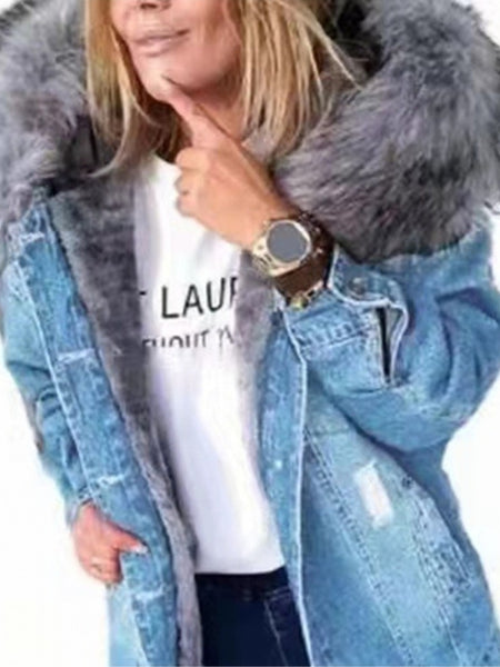 A New Stylish Denim Jacket Women's Wear in Autumn and Winter Autumn and Winter Fashion Women's Clothing Is Comfortable, Elegant, Street-style and Stylish for Casual Attire