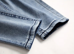 Men's Slim Fit Suspender Jeans, Teen Boys' Denim Pants, Trendy Fashion Versatile Solid Color Classic