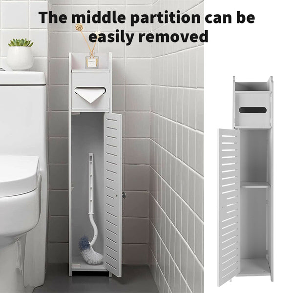 White Free Standing Toilet Paper Roll Holder Wooden Bathroom Storage Cabinet UK
