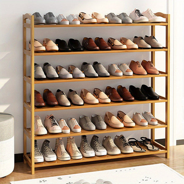 TOYANDONA Space-Saving Bamboo Shoe Rack, Multi-Tier Freestanding Organizer, 4/5/6 Tier Organizational Shelf for 24-30 Pairs of Shoes, Suitable for Entryway, Closet, Bedroom And Hallway Storage