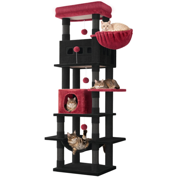 Cat Tree for Indoor Cats, 170cm Large Tall Cat Tower, Multi-Level Cats House with Condo, 8 Scratching Posts, Hammock, 4 Pom Poms
