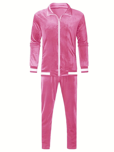 Men'S Velour Tracksuit Sweatsuit Set Jogging Suits Full Zip Casual Jackets Pants 2pcs Outfit Athletic Workout
