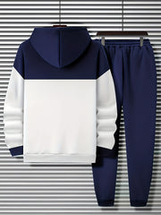 Men'S Fall Winter Striped Print Patchwork Contrast Hoodie And Joggers
