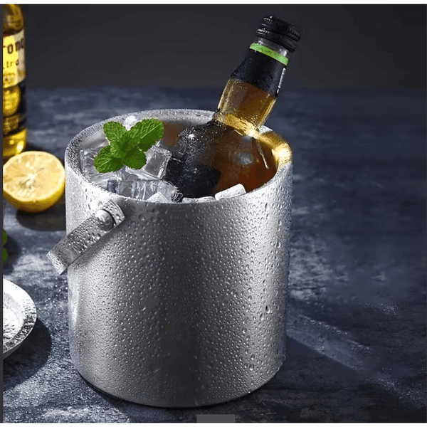 Double-Walled Stainless Steel Ice Bucket with Handle Keeps Cocktails, Beer, Wine Champagne Cold Longer Perfect for Home, Bars, Parties Outdoor Events