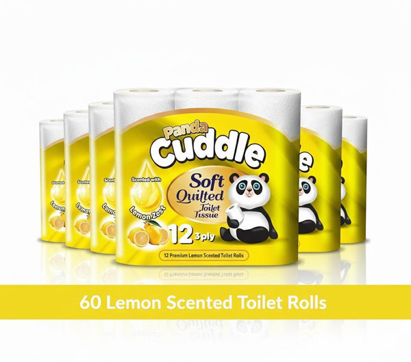 Panda Cuddle 120 toilet rolls 60 Unscented 60 lemon scented Premium Quilted Toilet Paper – 3-Ply Soft Unscented Rolls'