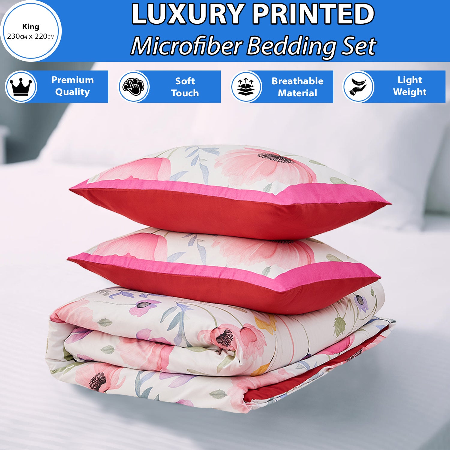 Microfiber Printed Bedding Set | Ultra Soft Duvet Quilt Cover Lightweight & Breathable Fabric | Elegant Patterned Design for Modern Bedrooms | Available in King Size | Machine Washable, Quick Dry & Long Lasting Comfort | LOCAL WAREHOUSE Dispatch | Trusted
