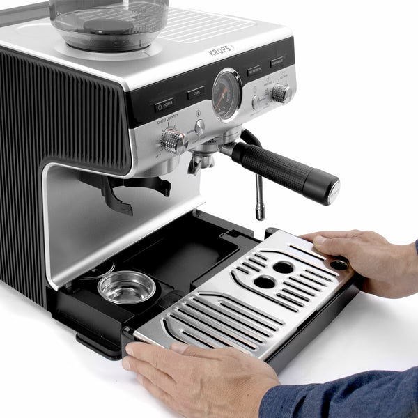 Krups XP801TG0 Precision Steam & Pump Espresso Coffee Machine with Grinder in Black & Stainless Steel