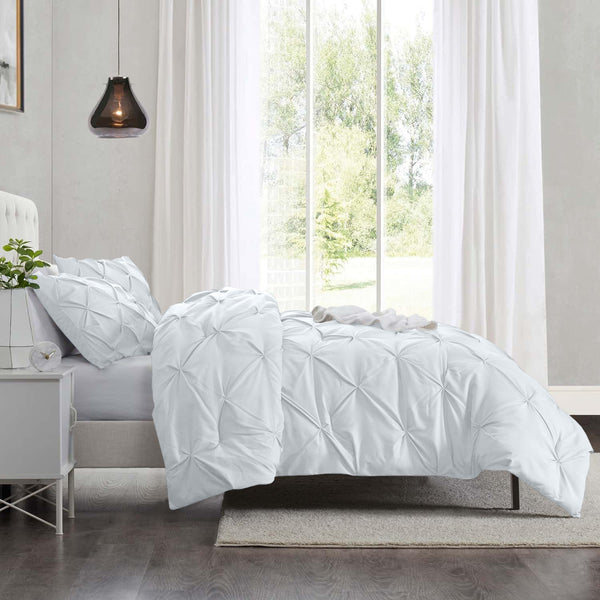 3pcs Pintuck Duvet Cover Set – Reversible Pinch Pleat Design with Pillowcases, Soft & Breathable Microfiber, Button Closure & Corner Ties, Machine Washable, Perfect for Bedroom or Guest Room – All Season