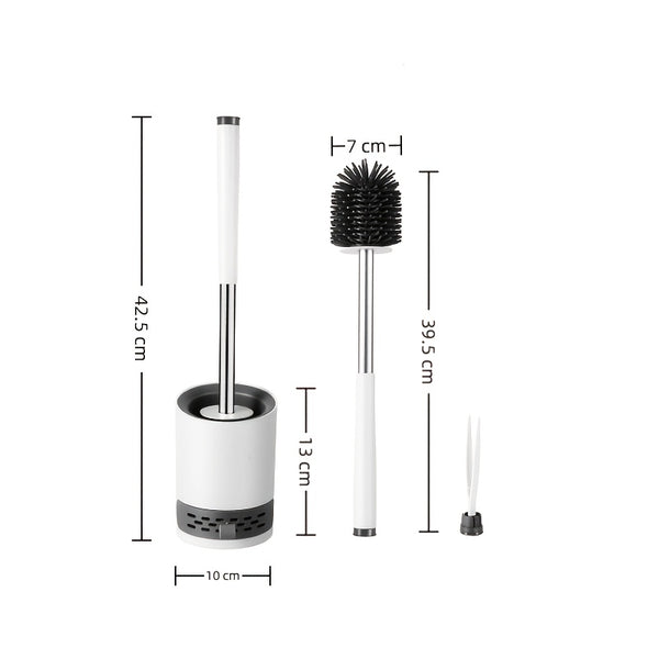 Soft Bristle Toilet Brush Bracket Set, Round Bathroom Toilet Cleaning Brush, Modern Design Deep Cleaning Toilet Brush, Sturdy Long Handle, Quick-drying Toilet Brush Set, White