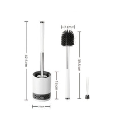 Soft Bristle Toilet Brush Bracket Set, Round Bathroom Toilet Cleaning Brush, Modern Design Deep Cleaning Toilet Brush, Sturdy Long Handle, Quick-drying Toilet Brush Set, White