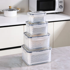 4 Piece Double Drainage Crisper, Outdoor Handheld Picnic Box, Field Fruit & Vegetable Organizer, Picnic Double Drainage, Refrigerator Crisper, Gray & White