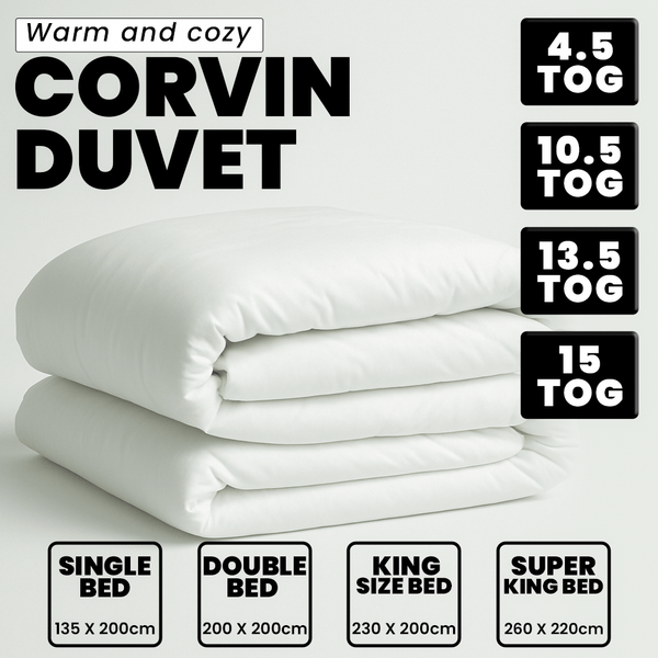 Rohi Anti-Allergy All Season Duvets | Fluffy & Breathable Hollowfibre Filled Duvets | Corvin Cover | 4.5 TOG | 10.5 TOG | 13.5 TOG | 15 TOG