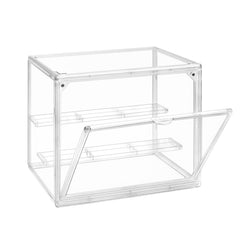 Lunaluke Clear Double-Tier Storage Box with Door - Heavy-Duty Plastic Dustproof Display Case with Hinged Door And Bottom Shelf, Dust Cover Included, Ideal for Organizing Makeup, Cosmetics, Or Other Items on a Vanity, Desk, Or Shelf.
