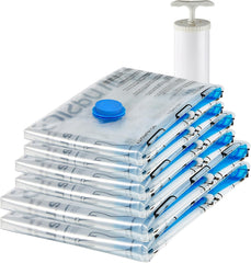 Amazon Basics Vacuum Compression Zipper Storage Bags with Airtight Valve and Hand Pump, Large, 5-Pack, Clear