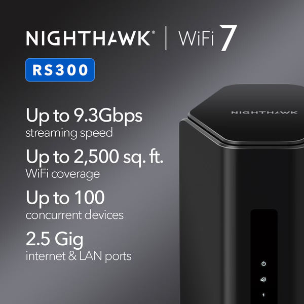 Netgear Nighthawk RS300 Tri-Band Wifi 7 Router 9.3Gbps, 6GHZ, RS300-100EUS