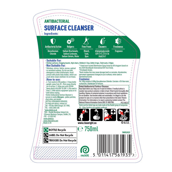 Dettol Antibacterial Surface Cleanser, 4 X 750Ml