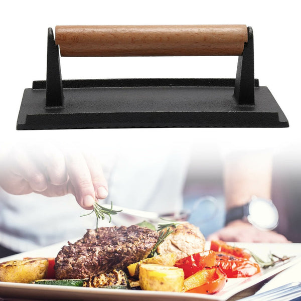 Cast Iron Steak Weight Heavy Duty Burger Press Bacon Press Grill Summer BBQ Gift Kitchen Black 20 X 10 Cm