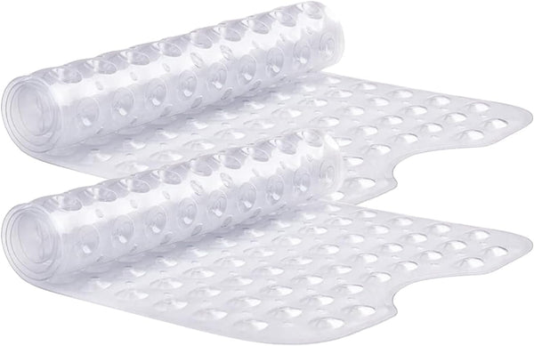 MOONLIGHT20015 Shower Bath Mat Non Slip anti Mould & Mildew with Strong Suction Cups Grip and Drain Holes Soft Rubber Shower Mats - PVC Bathroom Mat Machine Washable (70X38Cm, White)