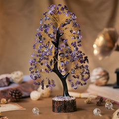Amethyst Crystal Tree of Life – Natural Crystal Figurines, Crystals and Gemstones Trees Decor for Home Office Desk, Spiritual Feng Shui Ornament, Meditation Reiki Crystal Gift for Women and Men, Living Room Ornament, Gift Box Included with Mini Crystal Gu