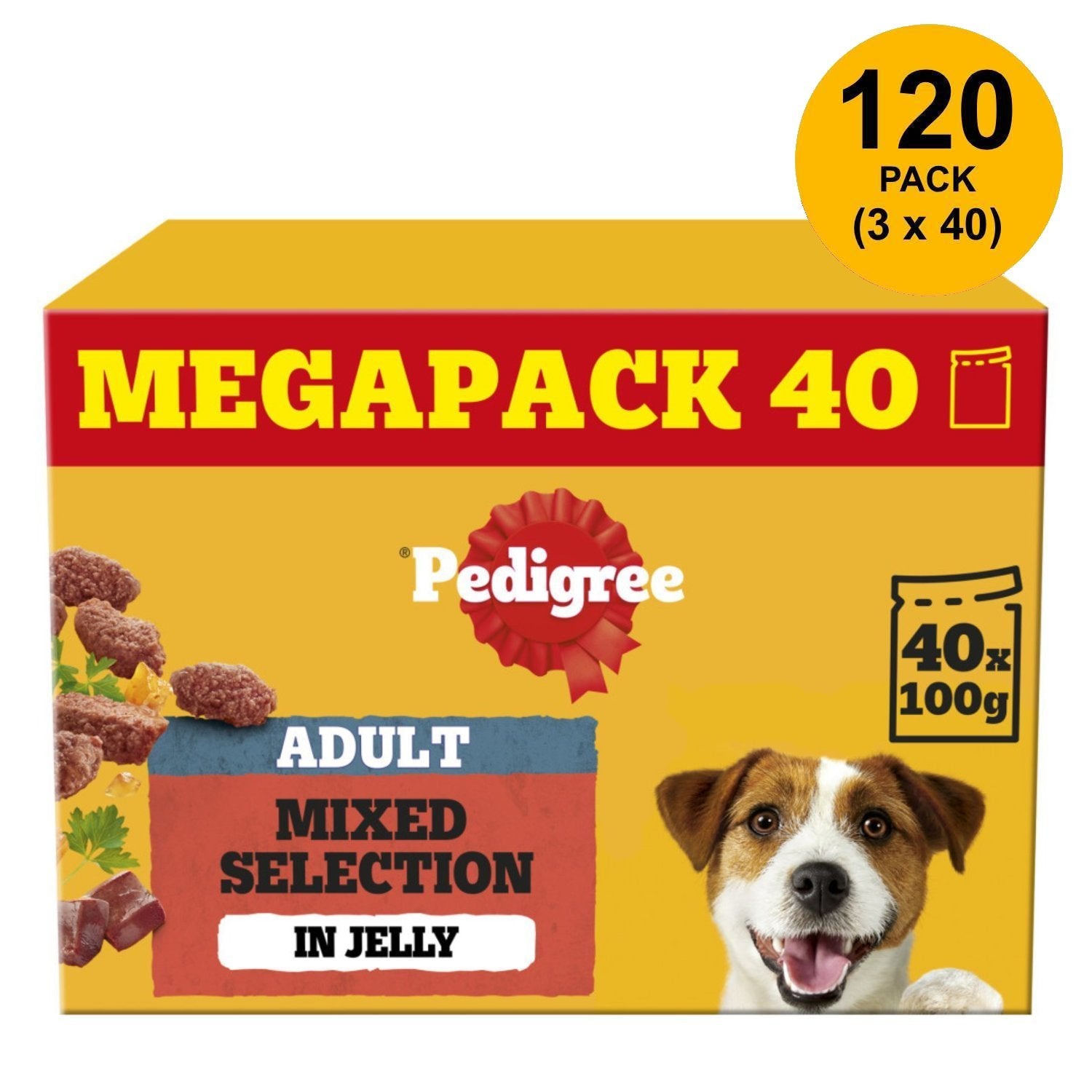 120 x 100g Pedigree Adult Wet Dog Food Pouches Mixed Selection in Jelly