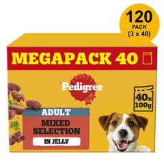 120 x 100g Pedigree Adult Wet Dog Food Pouches Mixed Selection in Jelly