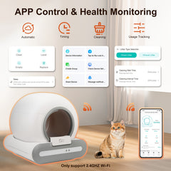 DOEL Self-Cleaning Cat Litter Box Automatic Cat Litter Box with Litter Mat And Trash Bags 65L Large Capacity Cat Toilet App Control 2.4G Wifi, Without Battery