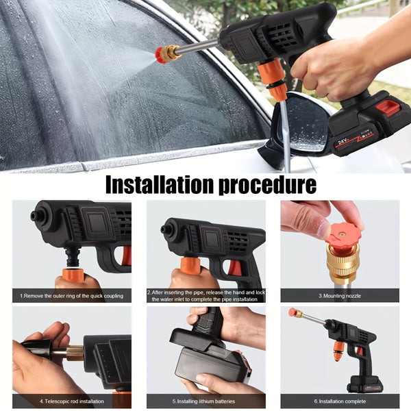 Cordless Portable Pressure Washer with 2 Batteries, 3000PSI Cordless Power Washer, 24V Battery Jet Wash for Car Garden Home Patio Driveways, 5.03meter Hose Included